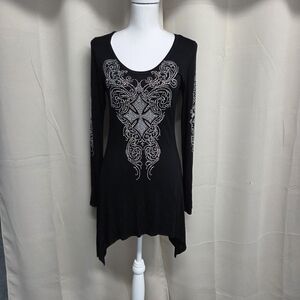 Vocal Black Long Sleeve Top with Silver Accents